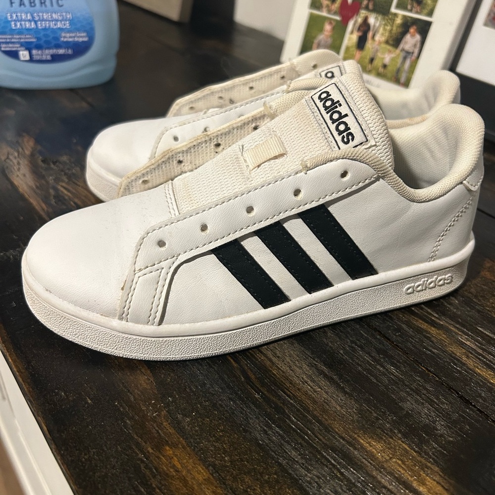Gender Neutral Adidas Kids White and Black Sneakers